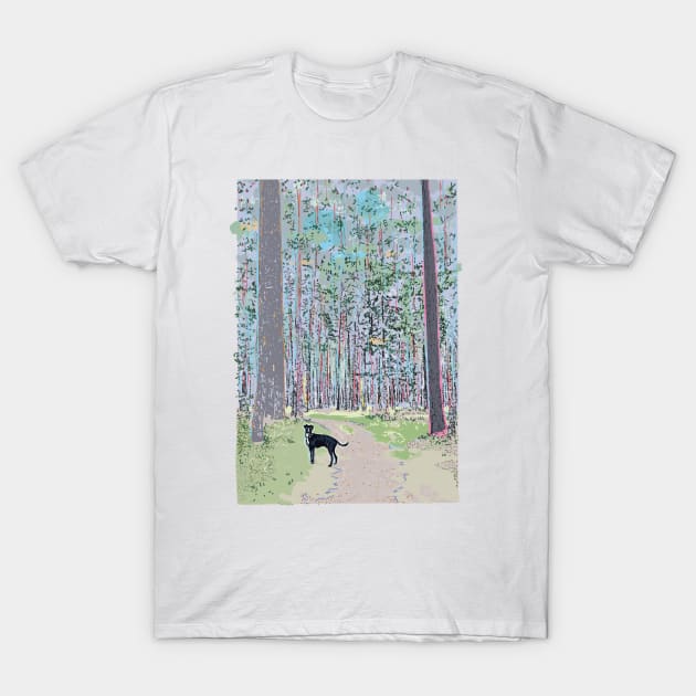 Forest with dog T-Shirt by Slownessi